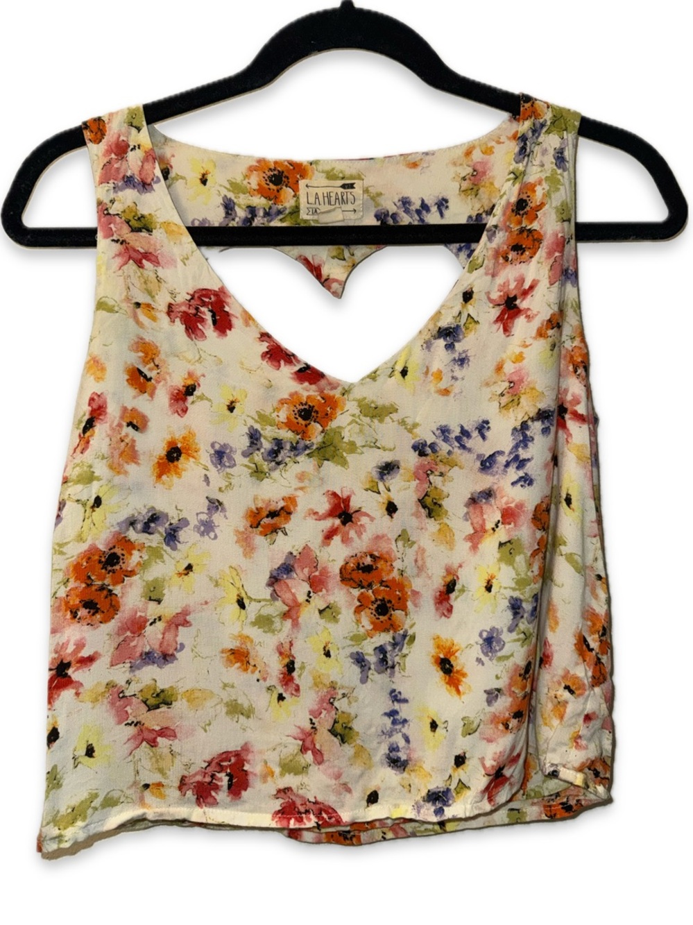 La Hearts Cream Floral Sleeveless V-Neck Top